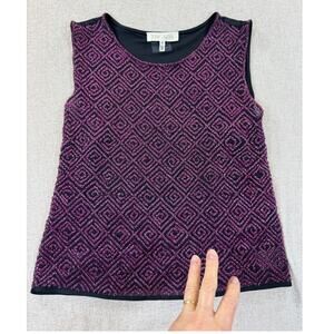 Escada Women Large Pink Black Beaded Elegant Dressy Layering Tank Top Blouse
